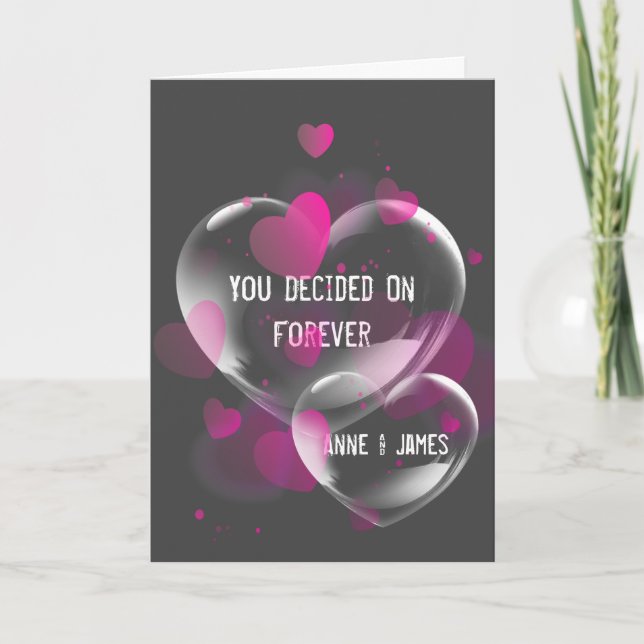 Hjärtformade bröllopsbubblor på grått kort (Framsida)