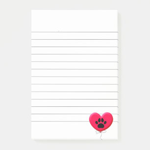 Hjärtformade bubbla med Hund Paw-utskrift länad Post-it Block