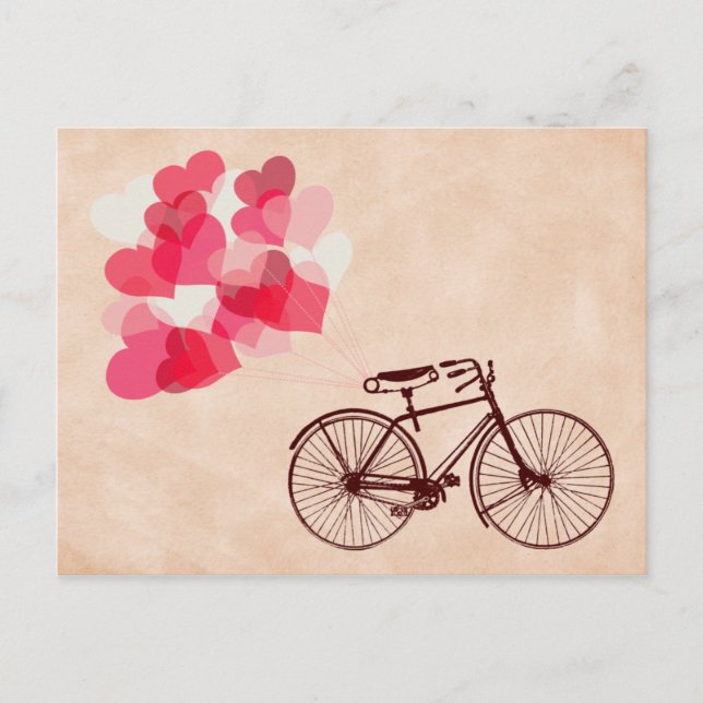 Hjärtformade bubblor och cyklar vykort (Framsida)