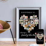 Hjärtformade Collage Happity är en familj som den  Poster<br><div class="desc">Skapa din egen personlig poster med 36 av dina favoritfoton och din familj namn. Fotomallen är utformad för att skapa en fotokollage i form av ett kärlek-hjärta och visa bilder i en blandning av porträtt, liggande och fyrkantiga instrumentformat. Designen har en svart bakgrund och handskriven skripttypografi för elegant. Ordalydelsen lyder:...</div>