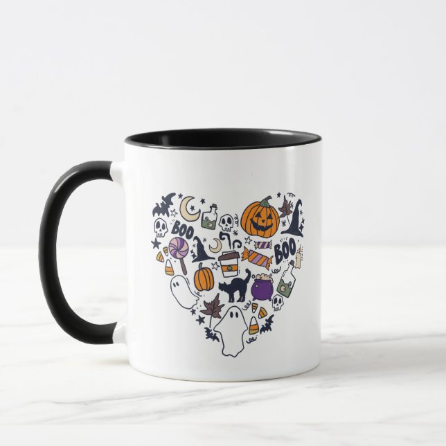 Hjärtformade Collection Witches Pumpkins Halloween Mugg (Vänster)