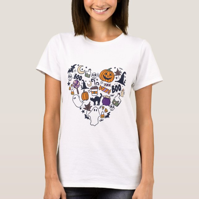 Hjärtformade Collection Witches Pumpkins Halloween T Shirt (Framsida)