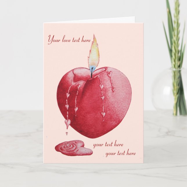 hjärtformade flamrött ljus med versalt helgkort (Framsida)