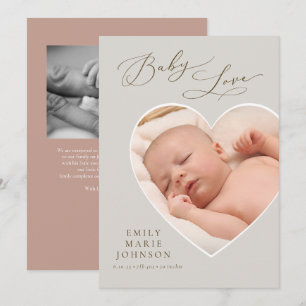 Hjärtformade foto-födelsemeddelande från baby Kärl Inbjudningar