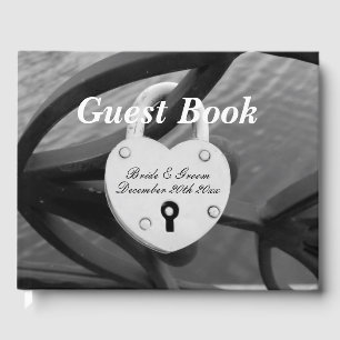 Hjärtformade fotografi av hänglås, gäst bröllop i gästböcker
