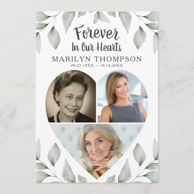 Hjärtformade fotokollage botaniskt minne program (Framsida)