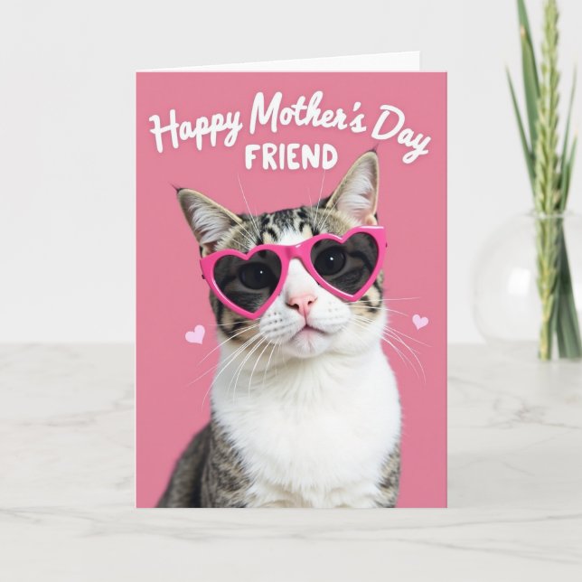 Hjärtformade Glasögon Katt Dag Kort (Framsida)