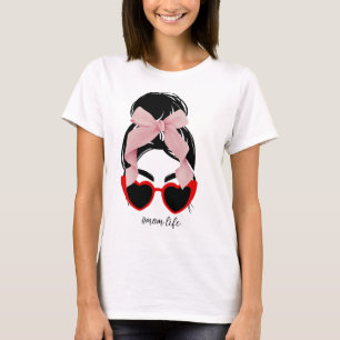 Hjärtformade glasögon, Rosa Bow och Messy Bun T Shirt
