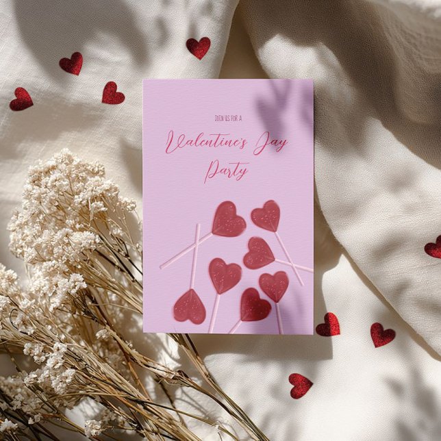 Hjärtformade godispinnar på rosa – Alla hjärtans d Inbjudningar (Skapare uppladdad)