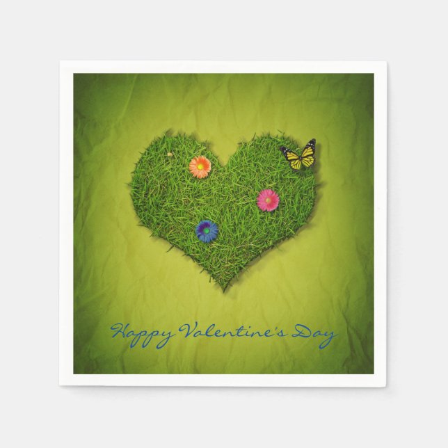 Hjärtformade gräsmattablommafjäril pappersservett (Framsidan)