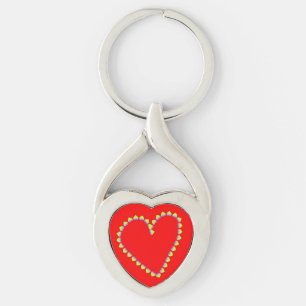 Hjärtformade hjärtan på rött twisted heart silverfärgad nyckelring