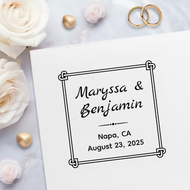 Hjärtformade hörnet Knot Ram Bröllop Självfärgande Stämpel (Skapare uppladdad)