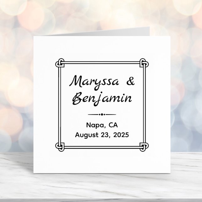 Hjärtformade hörnet Knot Ram Bröllop Självfärgande Stämpel (Skapare uppladdad)