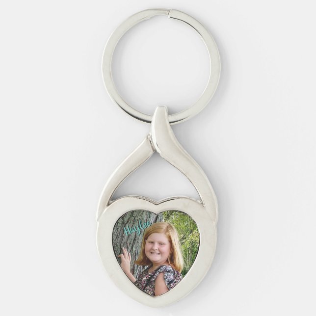 hjärtformade keychain för personligfoto twisted heart silverfärgad nyckelring (Framsidan)
