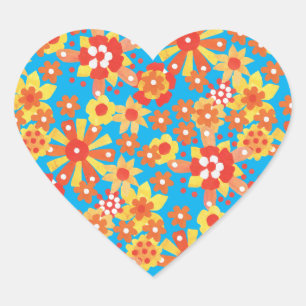 Hjärtformade klickrar, Ditzy Orange Flowers Hjärtformat Klistermärke