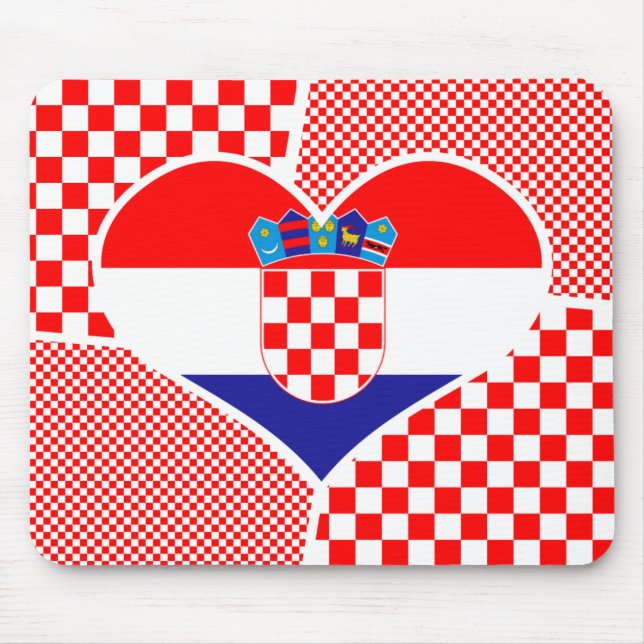 Hjärtformade kollage Kroatisk Flagga med Checkers Musmatta (Framsidan)