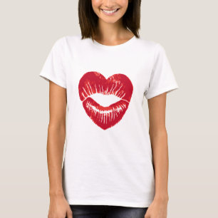 Hjärtformade läppar, läppstifttraces, kyss t shirt