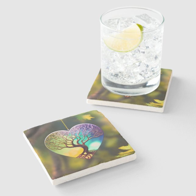 Hjärtformade Livets träd Stenunderlägg (Sidan)