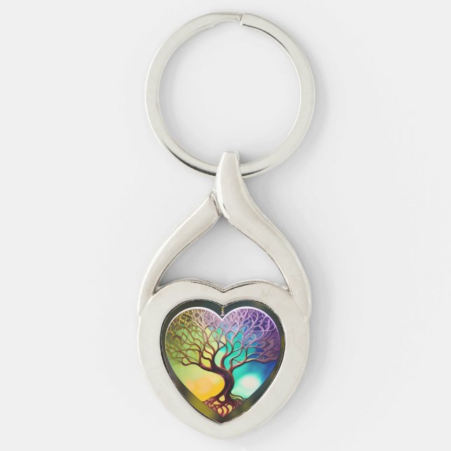 Hjärtformade Livets träd Twisted Heart Silverfärgad Nyckelring (Framsidan)