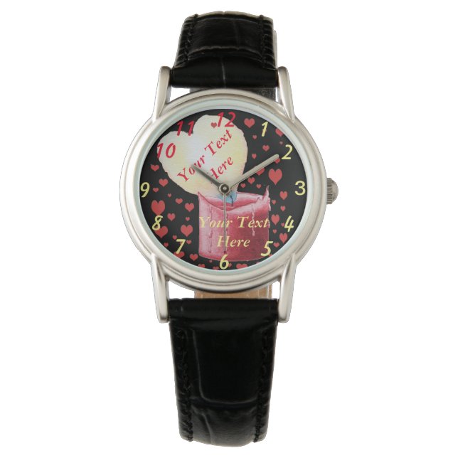 hjärtformade ljusröda ljus med små hjärtan armbandsur (Framsida)