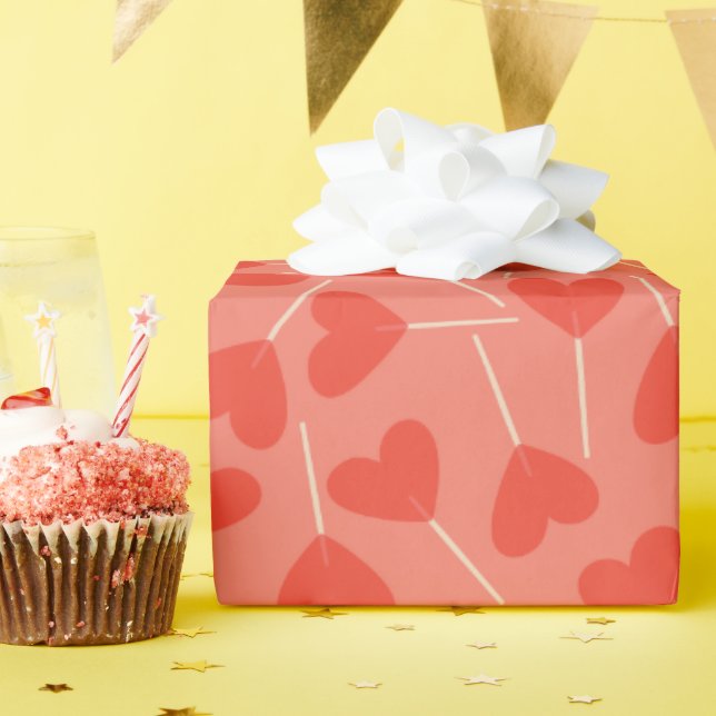 Hjärtformade Lollipop Suckers Rosa Red Orange Presentpapper (Födelsedagsfest)