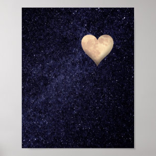 Hjärtformade Måne i Starry Night Himlar Poster