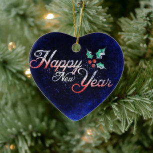 Hjärtformade nyårsnamn julgransprydnad keramik