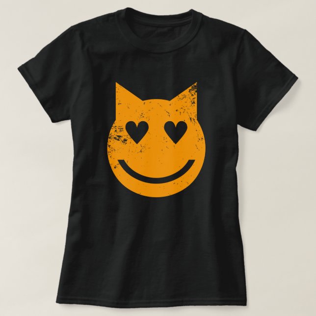 Hjärtformade Ögon Grunge Cat Emoji T Shirt (Design framsida)