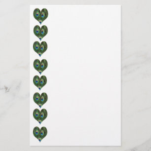 Hjärtformade påfågelfjädrar brevpapper