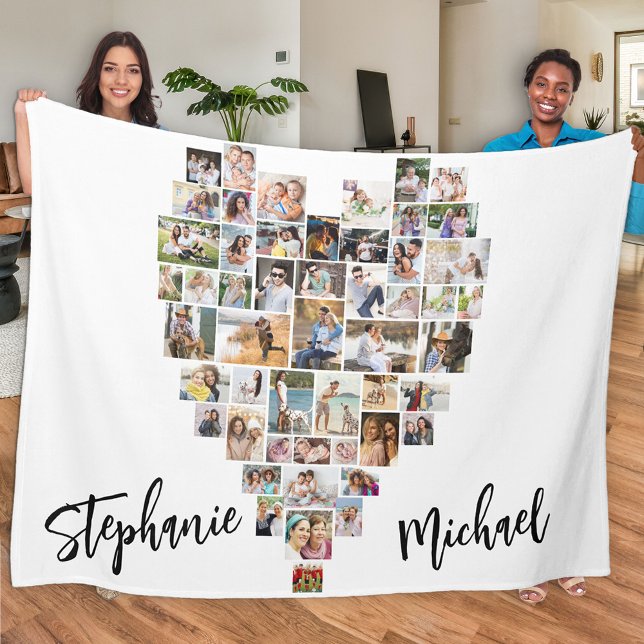 Hjärtformade Photo Collage 51 Bilder Par Fleecefilt (Skapare uppladdad)