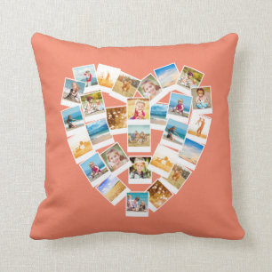 Hjärtformade Photo Collage Family Photos Coral Kudde