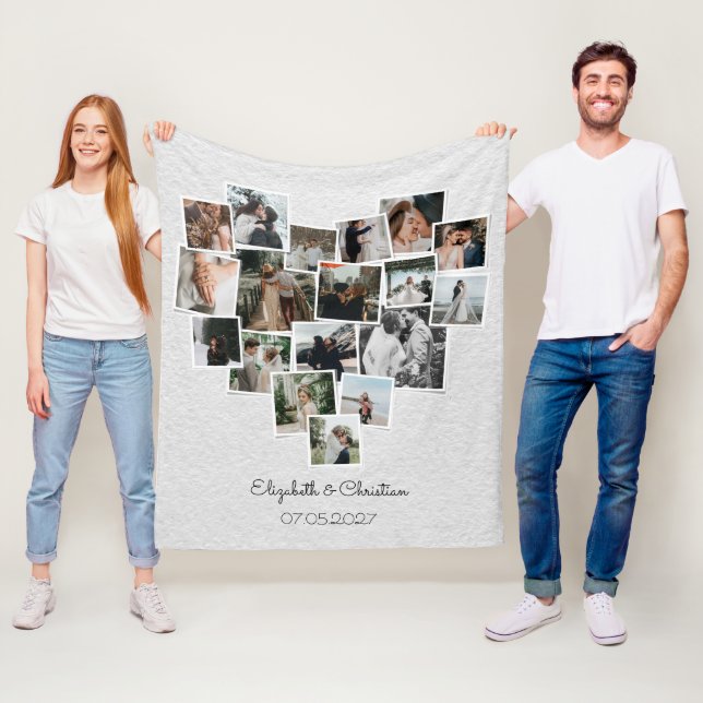 Hjärtformade Photo Collage Romantic Bröllop Fleecefilt (På plats)