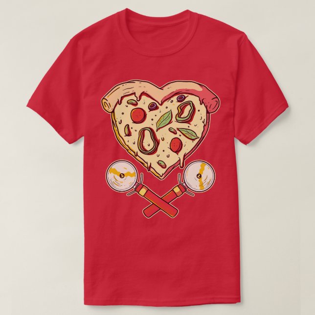Hjärtformade Pizza-segment med skärare T Shirt (Design framsida)