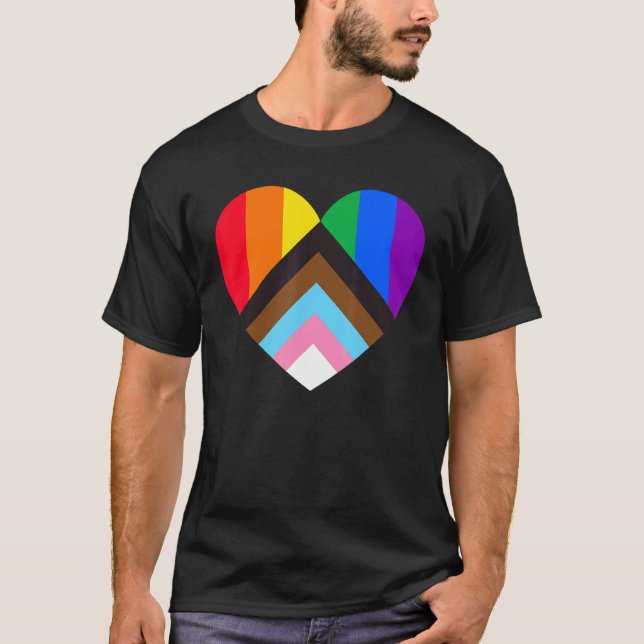 Hjärtformade Pride Flagga Rainbow Lgbtq Pride Måna T Shirt (Framsida)