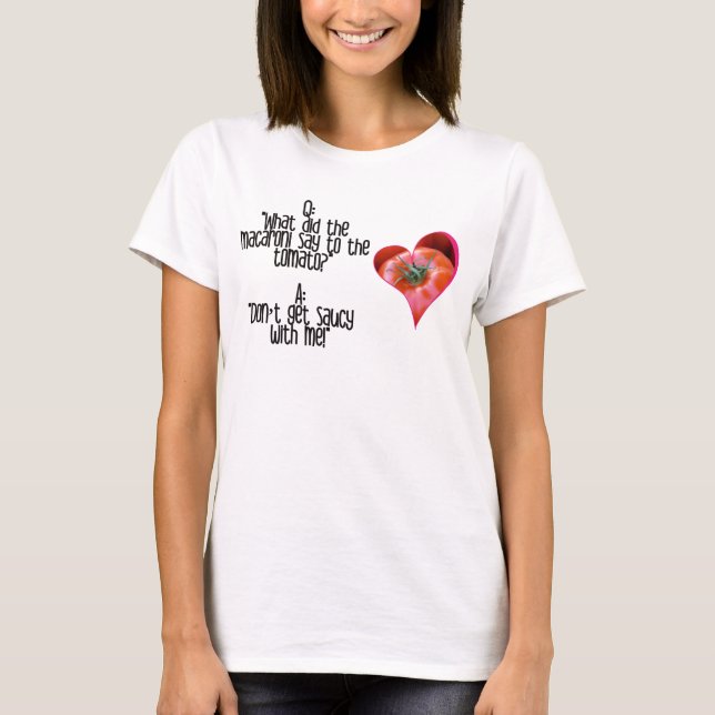 Hjärtformade Red Tomato Jokes citattecken T-Shirt (Framsida)