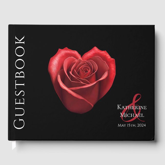 Hjärtformade Röd ros Bröllop Gästböcker (Framsida)