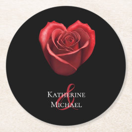 Hjärtformade Röd ros-Bröllop Underlägg Papper Rund