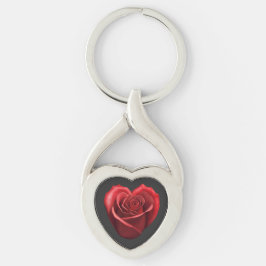 Hjärtformade Röd ros-Valentines day- Twisted Heart Silverfärgad Nyckelring