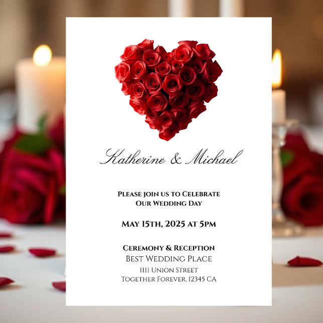 Hjärtformade röda rosor- inbjudningar (Heart Shaped Red Roses- Invitation)