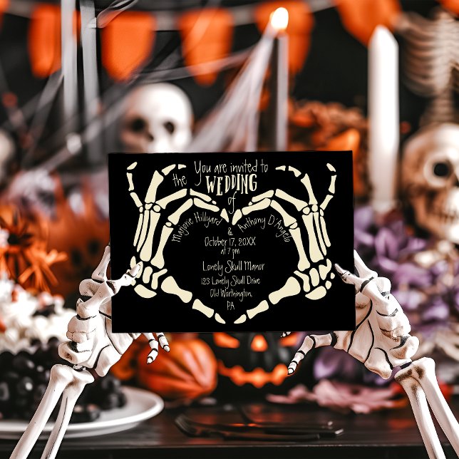 Hjärtformade Skeleton Händer Creepy Goth Bröllop Inbjudningar (Skapare uppladdad)