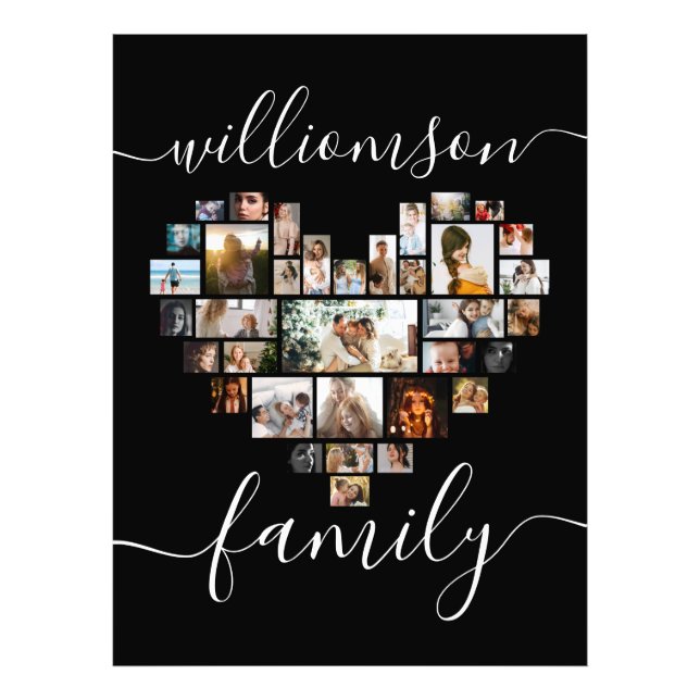 Hjärtformade skript för Photo Collage Family Fototryck (Framsidan)