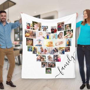 hjärtformade skript för Photo Collage Family Whi Fleecefilt