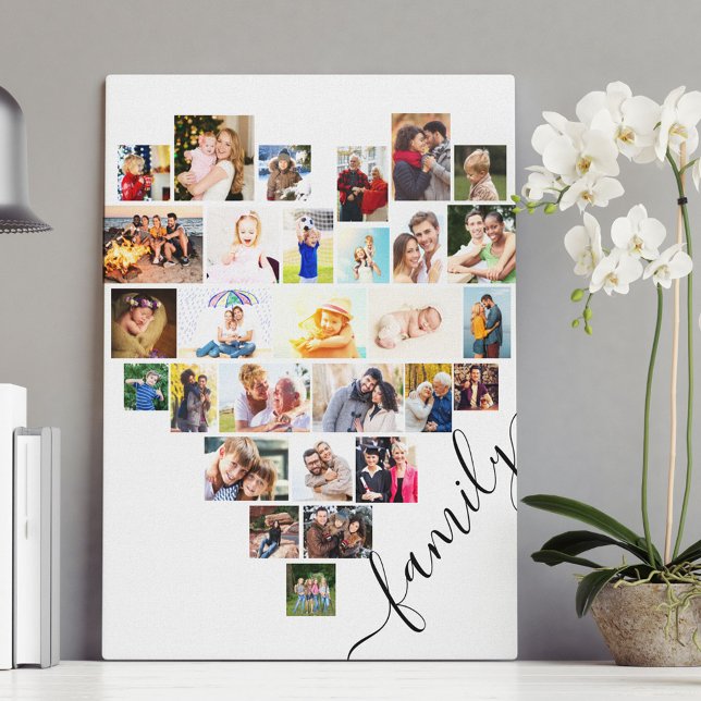 Hjärtformade skript för Photo Collage Family White Canvastryck (Skapare uppladdad)