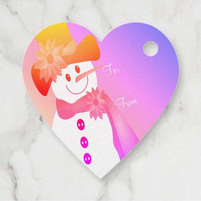 Hjärtformade Snögubbe Gåvor Etiketter (Baksida)