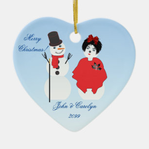 Hjärtformade Snögubbe par jul Julgransprydnad Keramik