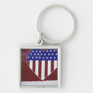 Hjärtformade stars och stripes fyrkantig silverfärgad nyckelring
