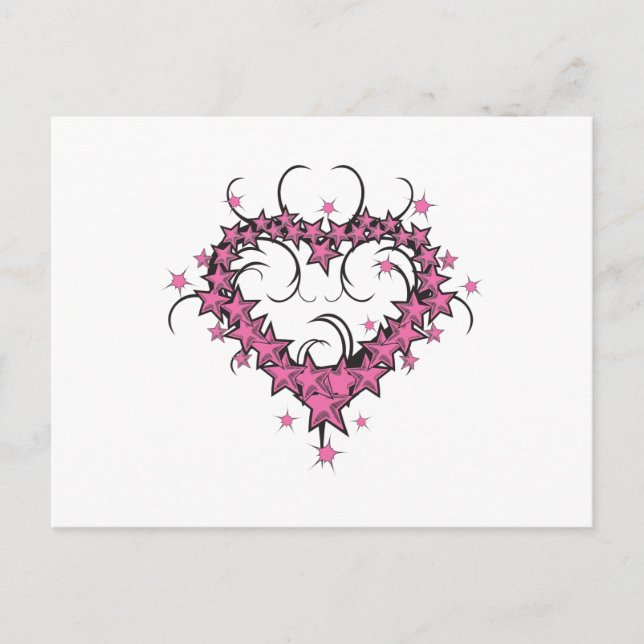 hjärtformade stjärnor tatuering design vykort (Framsida)