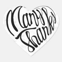 Hjärtformade tack på fyra språk hjärtformat klistermärke