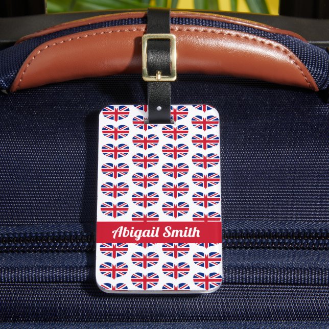 Hjärtformade UK Flagga/Union Jack Personlig Bagagebricka (Framsida Insitu 2)