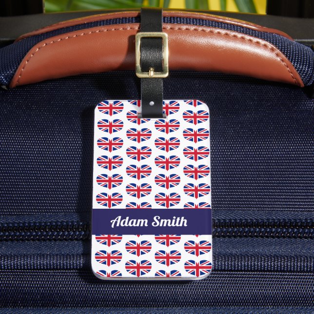 Hjärtformade UK Flagga/Union Jack Personlig Bagagebricka (Framsida Insitu 2)